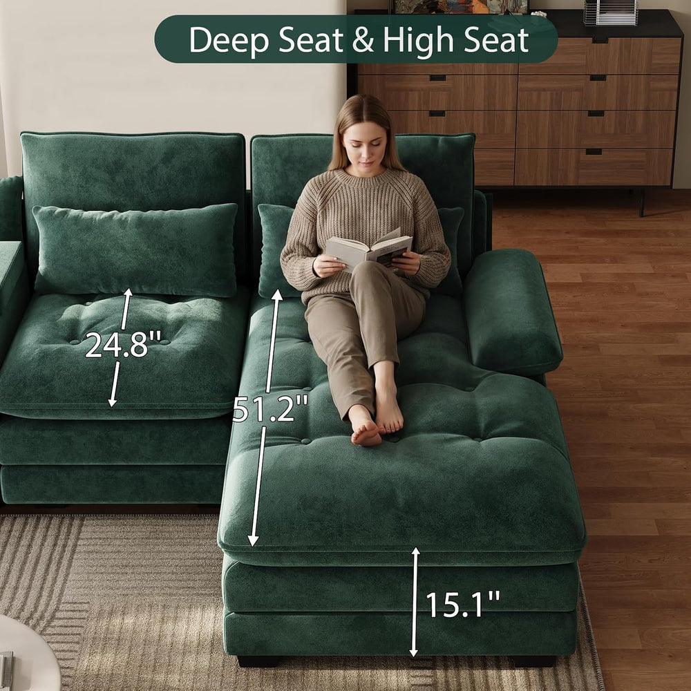 134" U-Shaped Sectional Couches for Living Room with Storage, Green