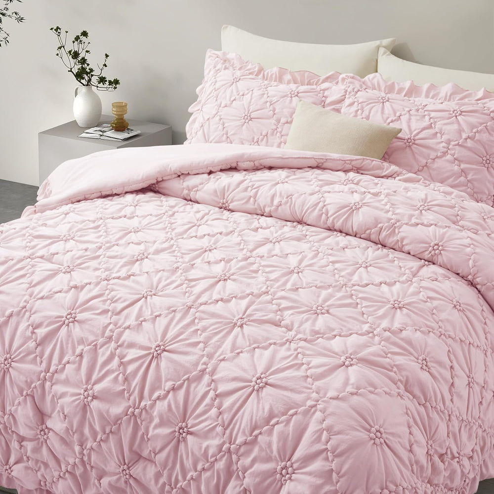 BEDAZZLED King Comforter Set, Pink Pinch Pleat Ruffle, 3 Pieces