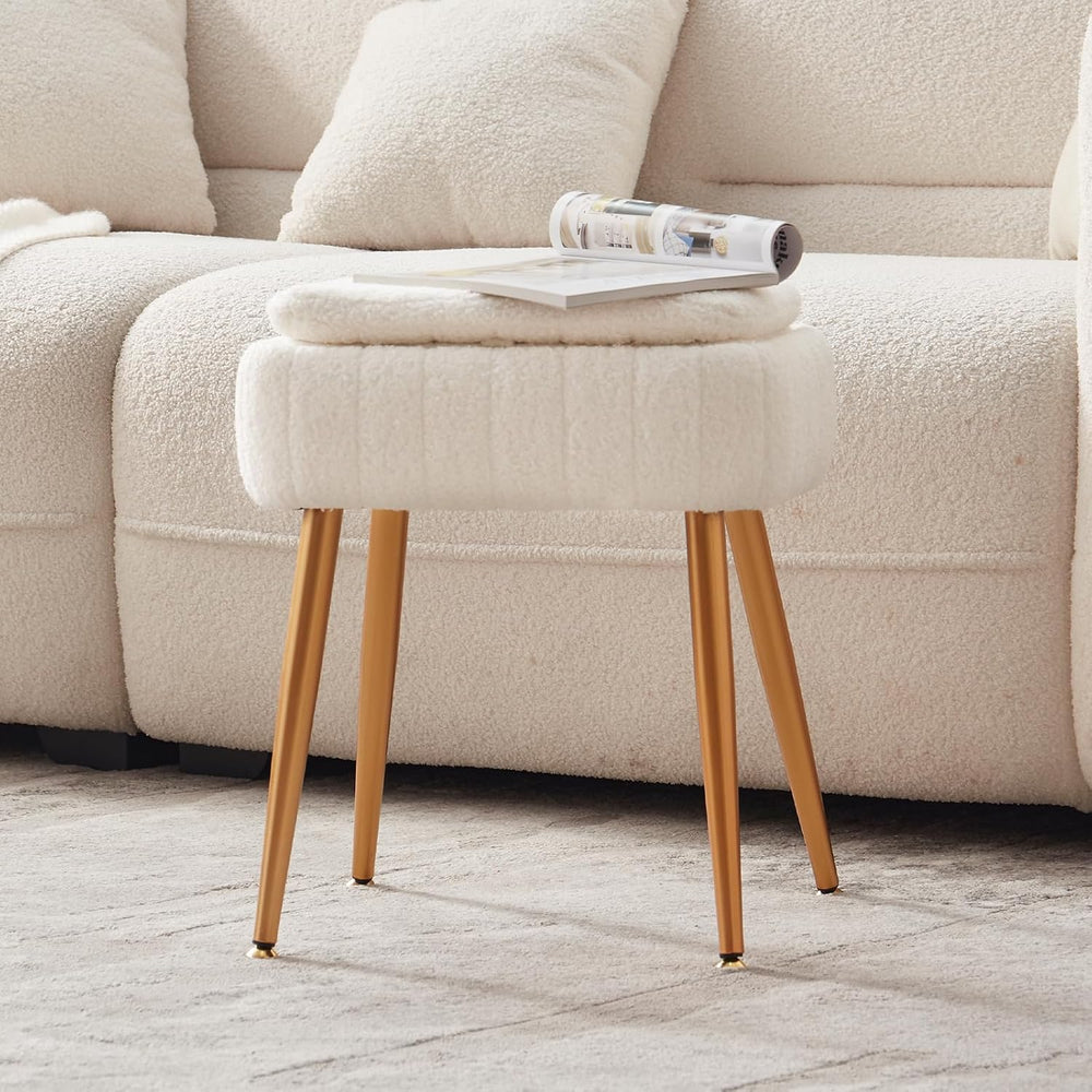 Vanity Chair with Storage Stool with Folding Back Makeup Chair