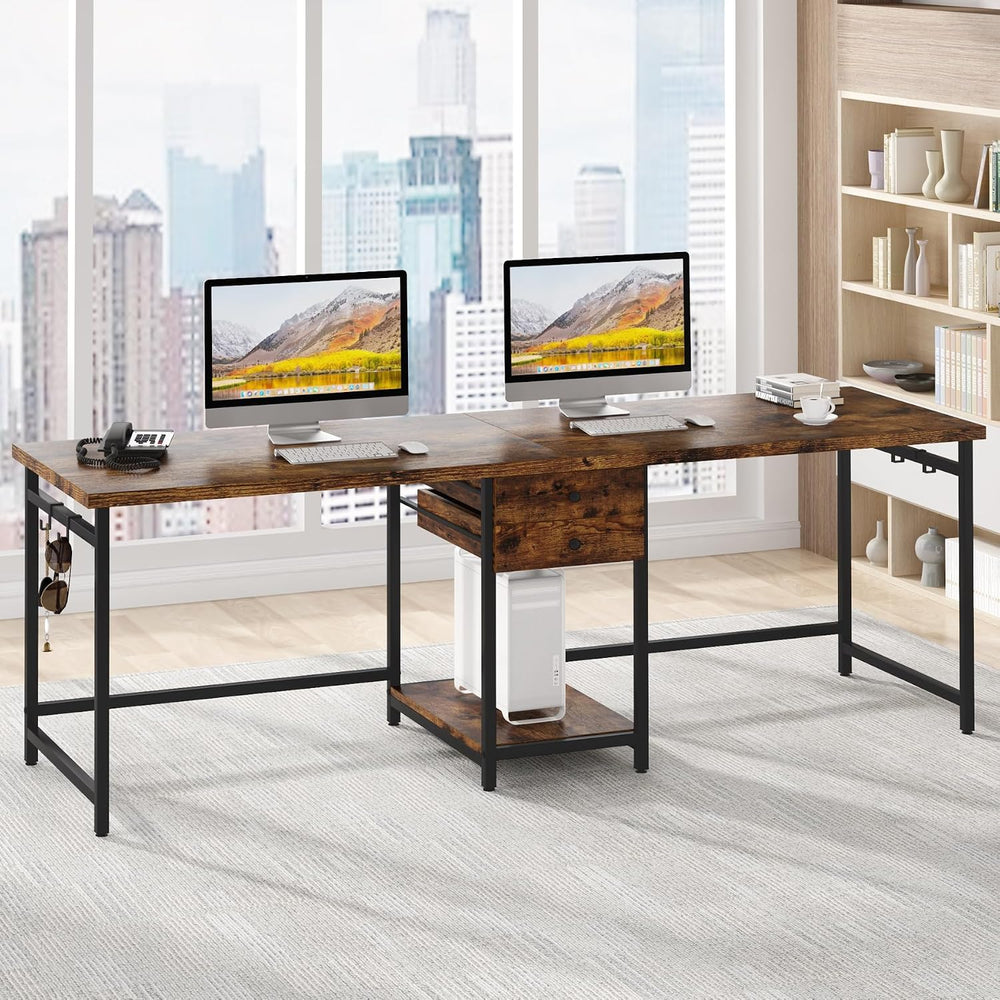 Tribesigns 78.74’’ Two Person Desk with 2 Drawers, Long Double Computer Desk ...