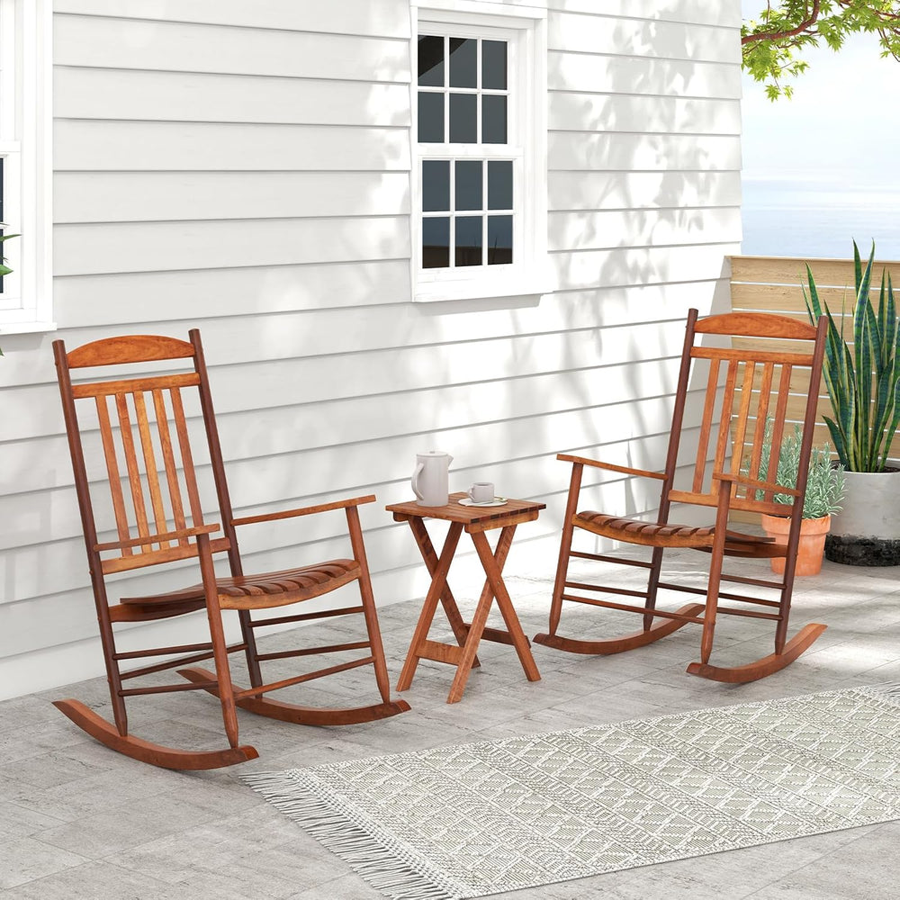 Tangkula 3-piece Outdoor Rocking Bistro Set, Solid Poplar Wood