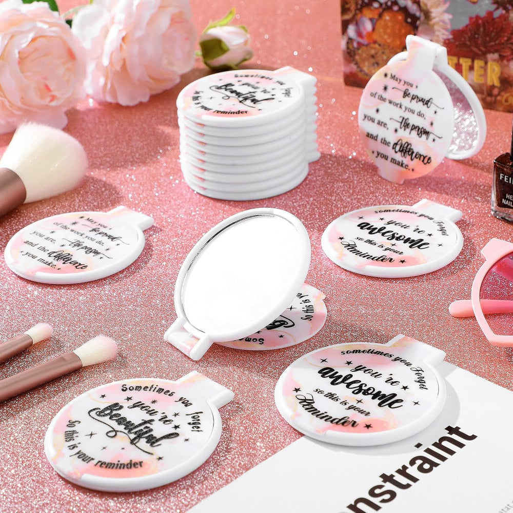 Wenqik 100 Pcs Compact Mirror Bulk Small Gifts for Women, Light Pink