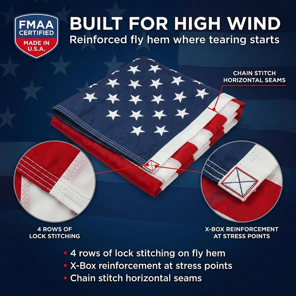 American Flag with Embroidered Stars and Sewn Stripes, Polyester - 15x25 ft