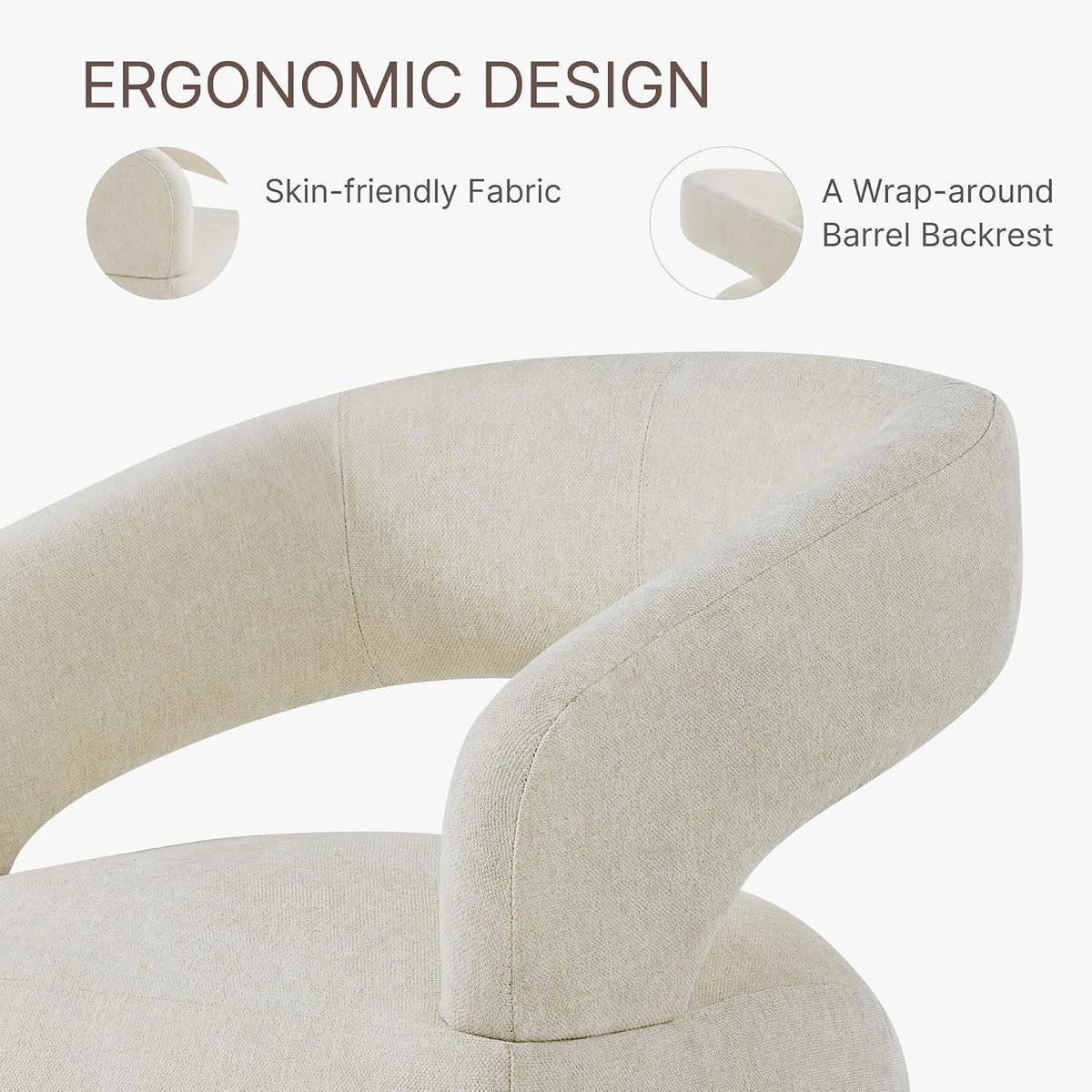 KISLOT Upholstered Dining Chairs Set of 1 with Casters, Cream Beige