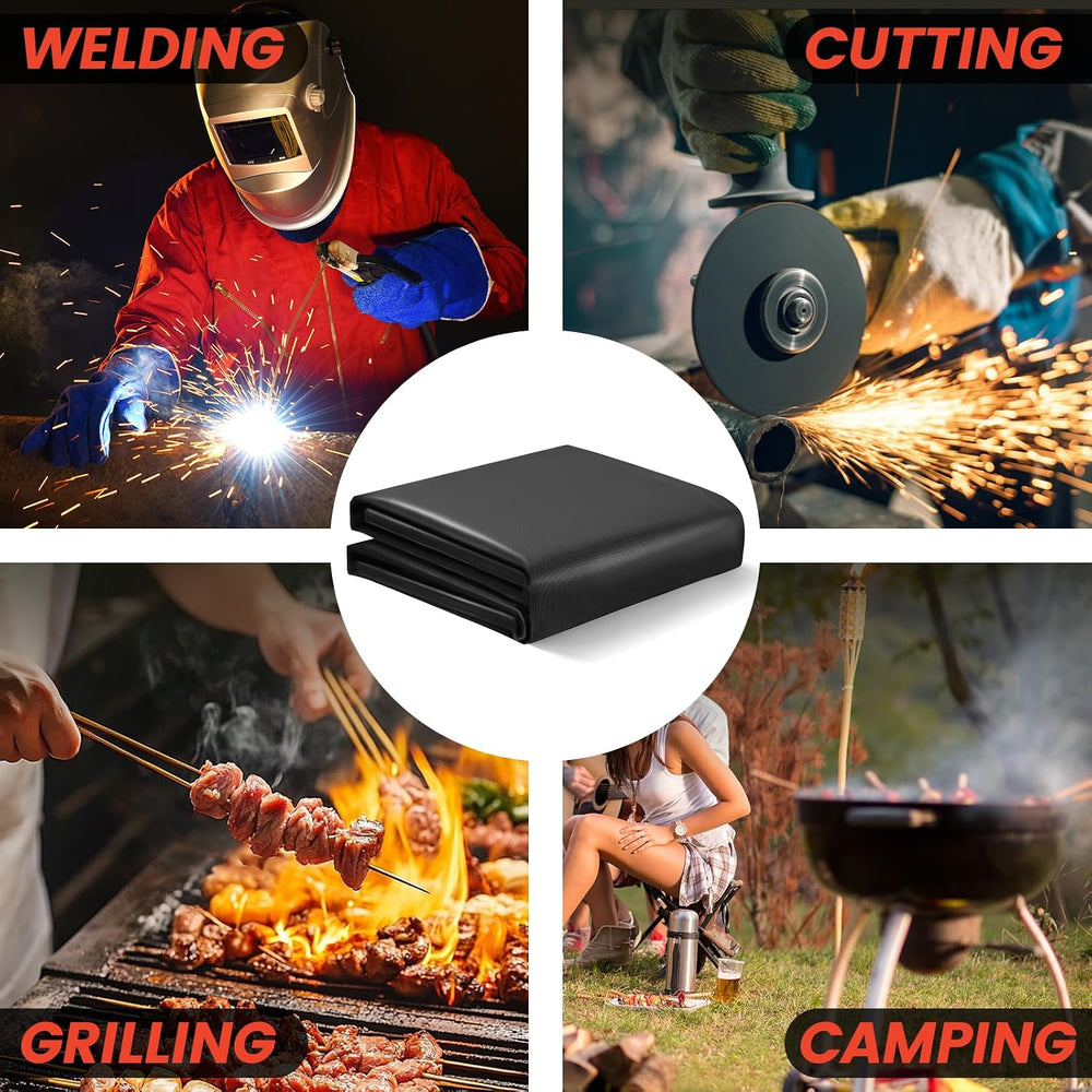 Welding Blanket Fireproof with Brass Grommets, Large Size 6' x 4', Black
