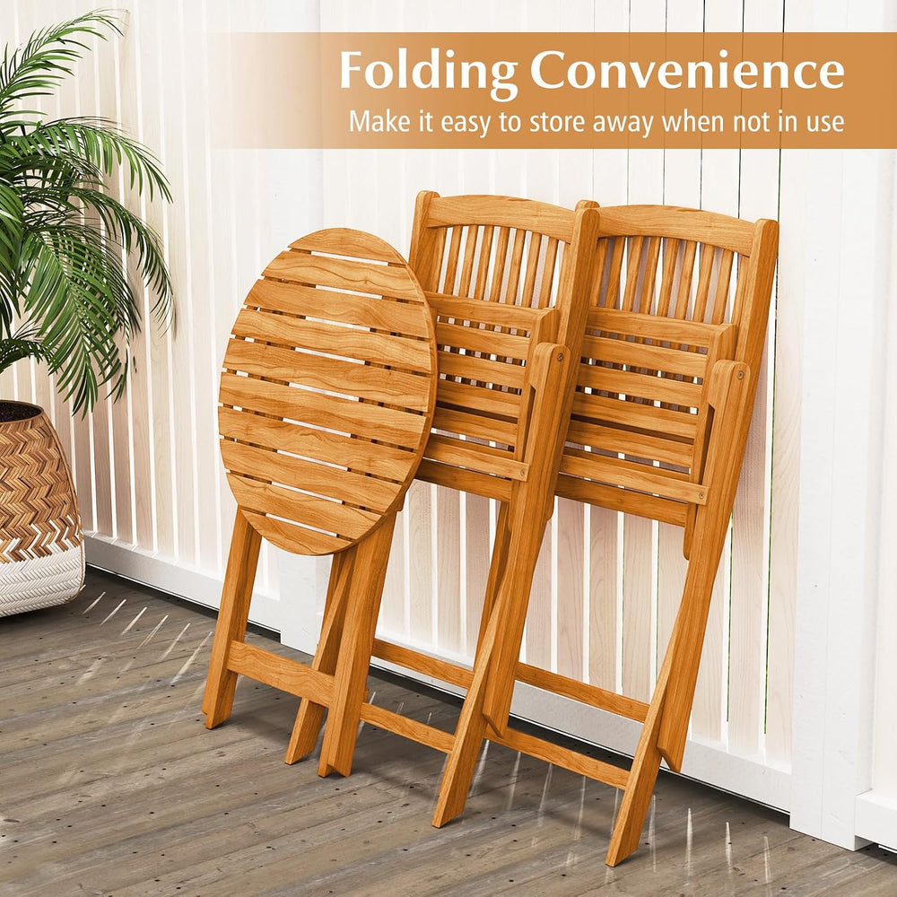 ORALNER 3-Piece Acacia Wood Folding Patio Bistro Set (Black)