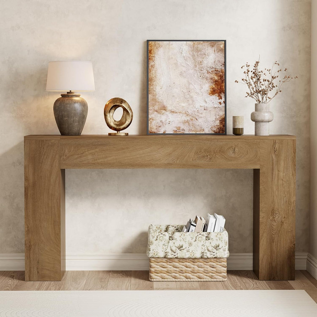 Epecoya 53-Inch Wood Console Table for Entryway Living Room, Oak Brown