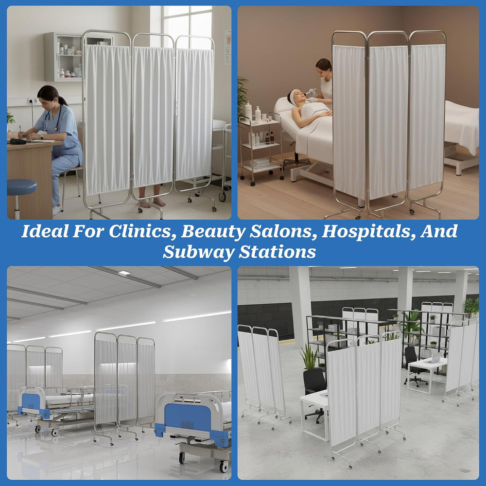 3-Panel Medical Privacy Screen on Wheels, Portable Medical Screen