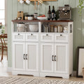 Buffet Cabinet, Fluted Sideboards with 2 Drawers and Doors, Open Compartment & Adjustable Shelf, Small Cabinet for Kitchen, Entryway, Modern White