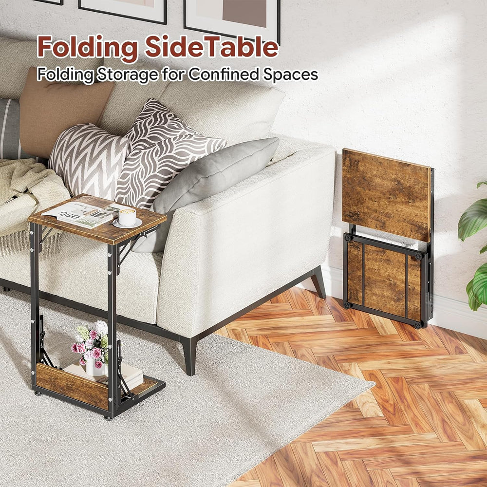 Simple Trending C Shaped End Table, Folding TV Tray Table, Side Table for Liv...