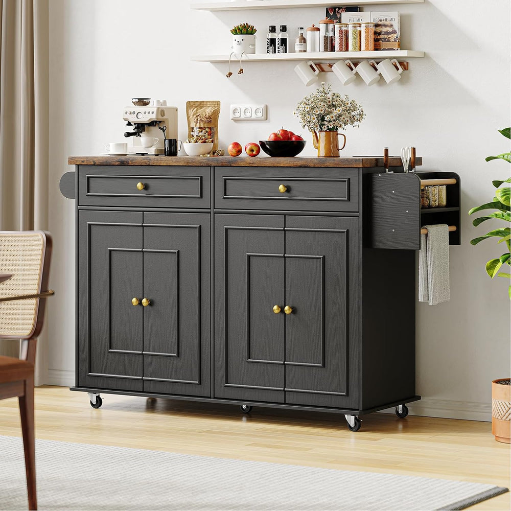 ComfyCorner 58" Rolling Kitchen Islands, Mobile Storage Kitchen Cart Black