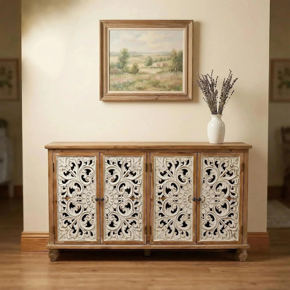 LKTART 60" Farmhouse Sideboard Buffet,Solid Wood Credenza Storage Cabinet