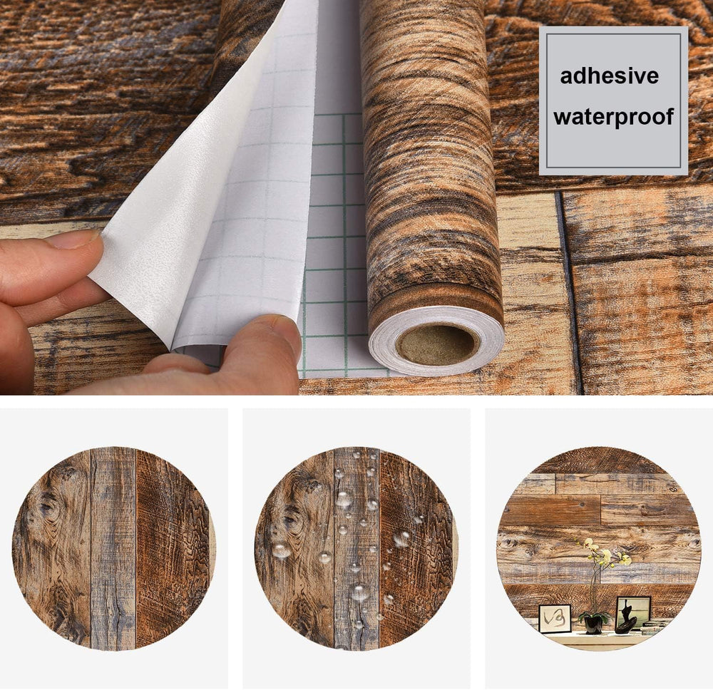 WENMER 23.6" x 78.7" Brown Wood Peel and Stick Wallpaper Shiplap Se...