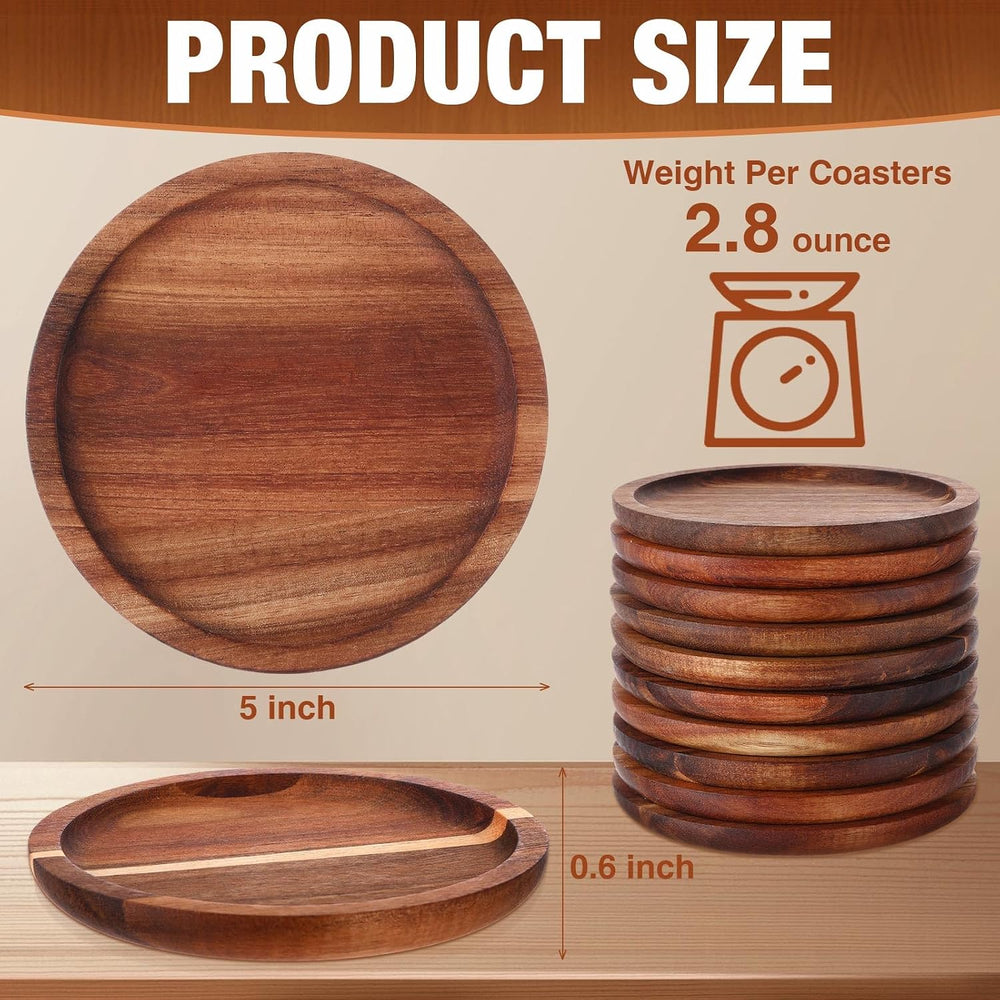 Gejoy 20 Pcs Acacia Wooden Coasters for Drinks 5 Inch Round Set