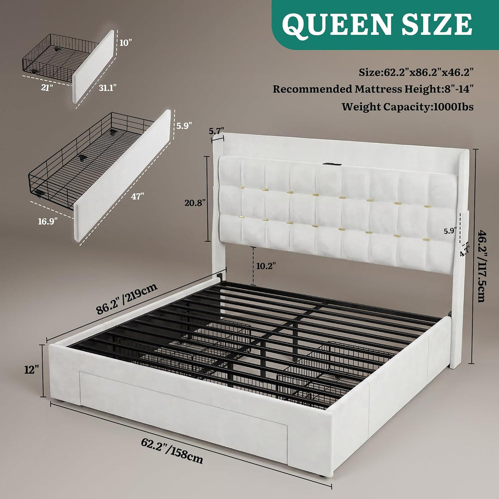 YITAHOME Queen Size Bed Frame with 3 Storage Drawers and RGB LED Lights
