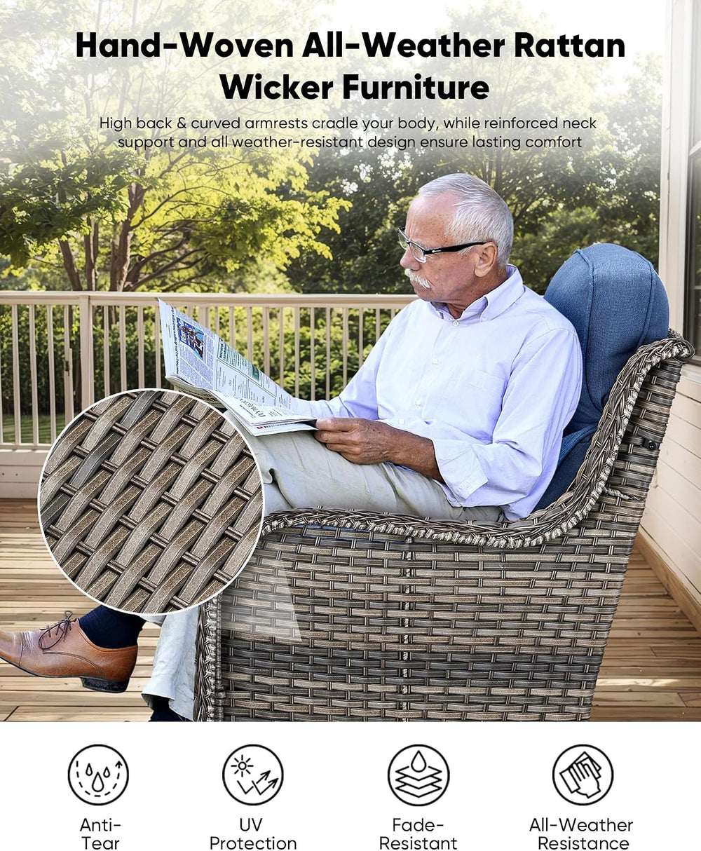 HUMMUH 3-Piece Wicker Swivel Rocker Chairs and Side Table Patio Set