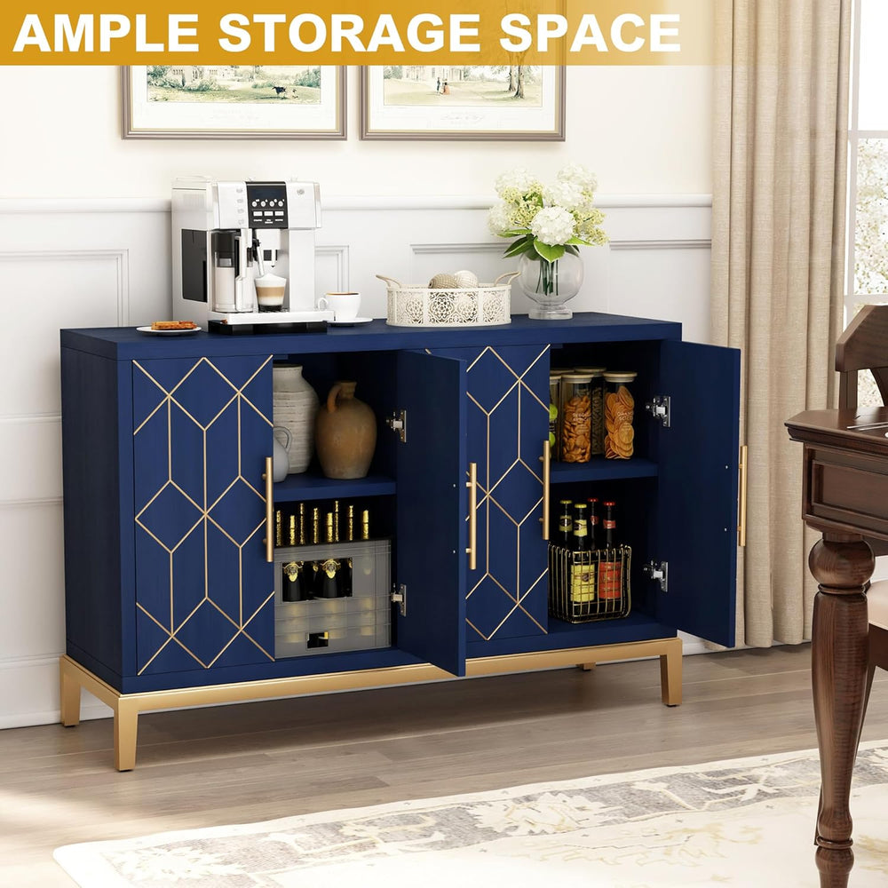 HLR 48" Accent Cabinet with 4 Doors and Shelves, Modern Credenza Storage...
