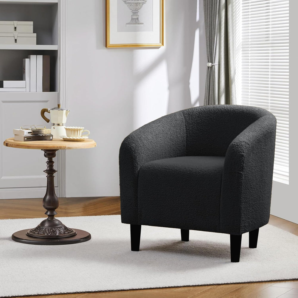 Yaheetech Small 25.5in Wide Sherpa Barrel Accent Chair Bedroom, Dark Gray