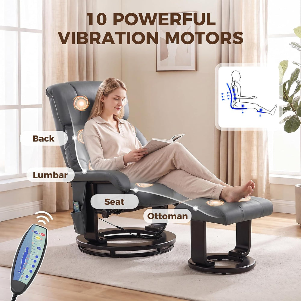 HOMCOM Massage Swivel Recliner Chair with Ottoman, Reclining Lounge, Gray