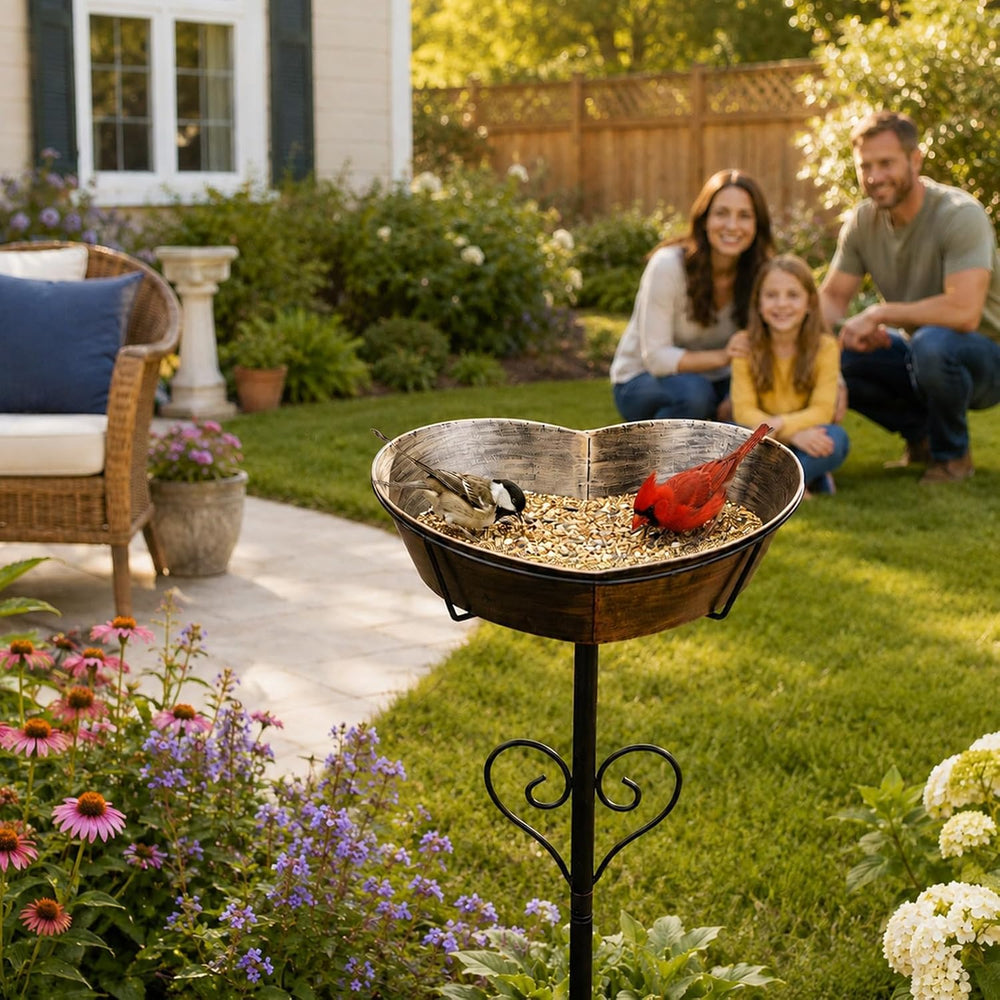 Metal Heart-Shaped Bird Bath - 13.8"D 3.15"Deep Removable Bowl