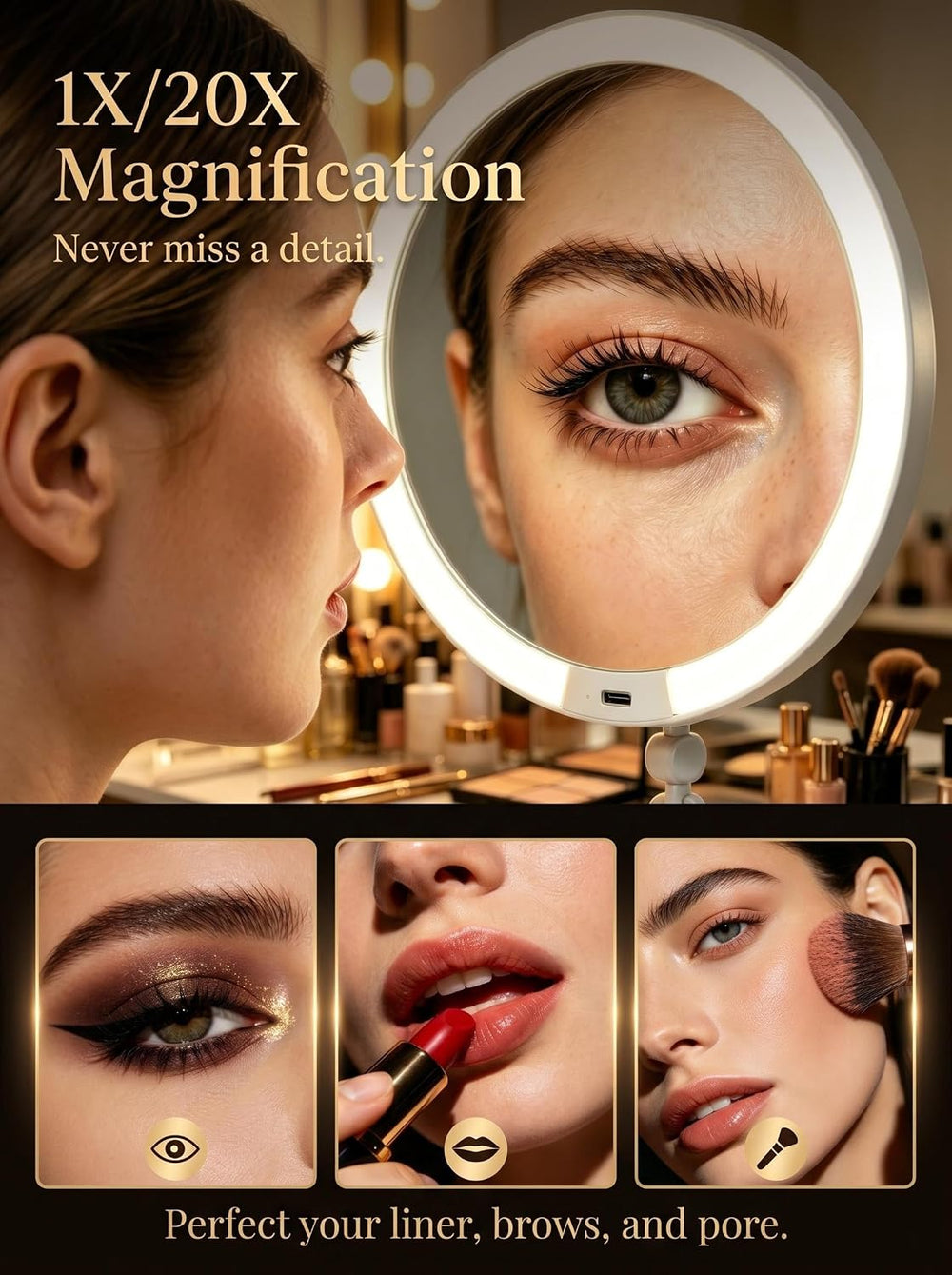 Travel Mirror with Light Makeup 1X/20X Magnifying Lighted Mirrors