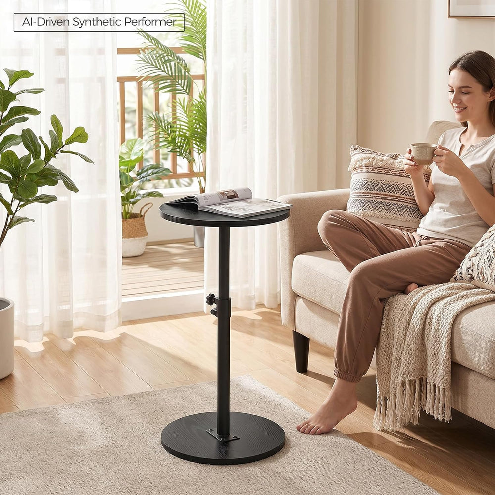 MAHANCRIS Small Round Side Table, Adjustable Height Cocktail Drink Table