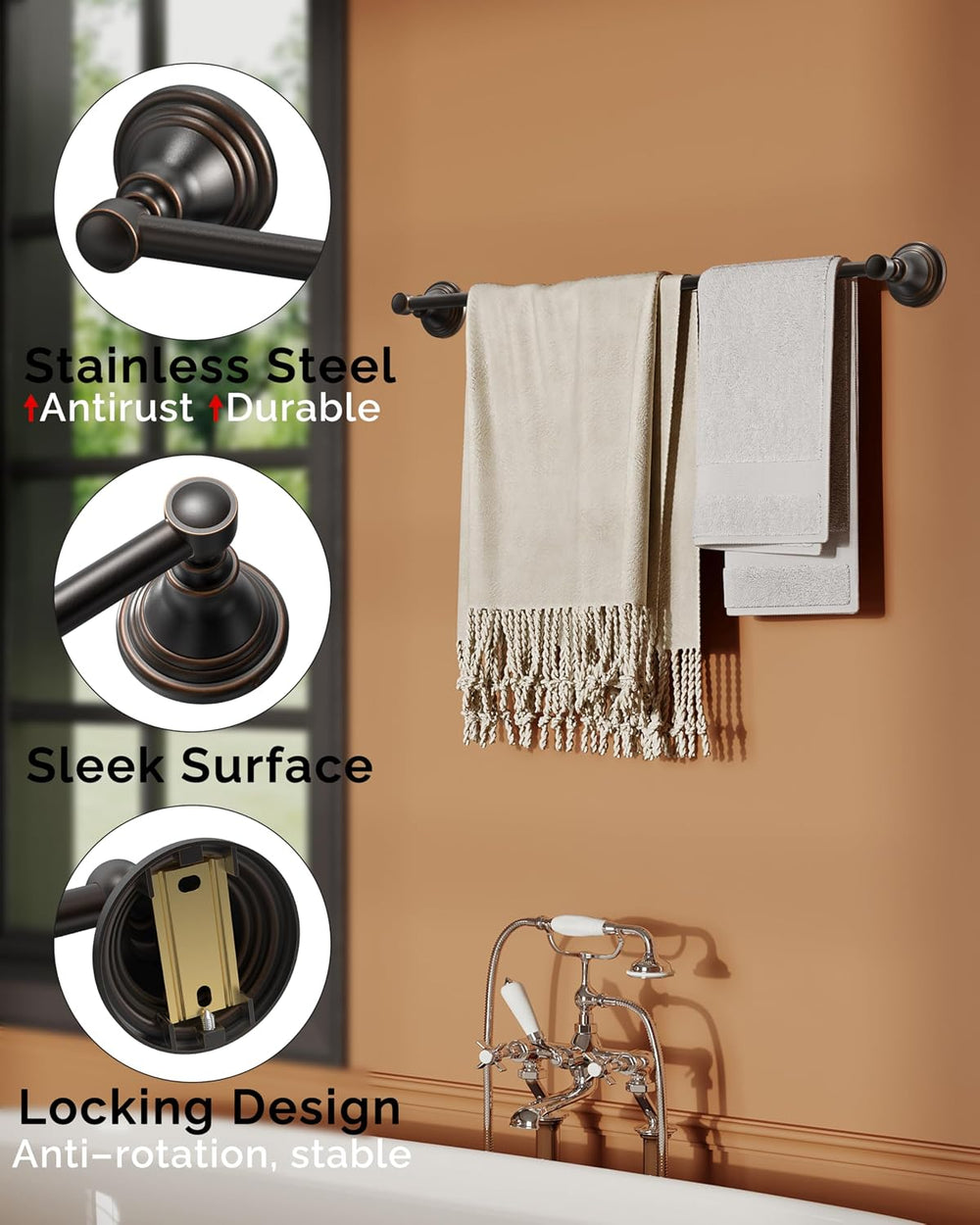 24" Towel Bar Wall Mounted, Oil Rubbed Bronze Towel Rack