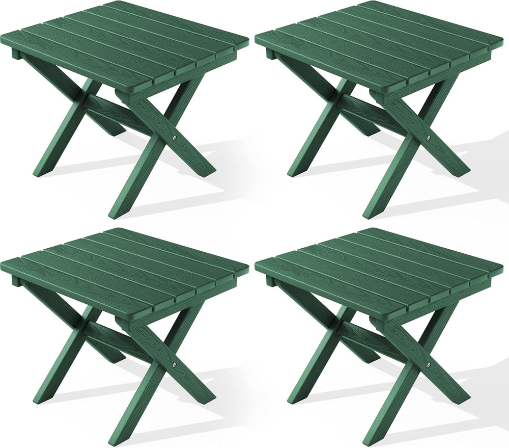 SERWALL Small Folding Outdoor Side Table Set of 4, Green