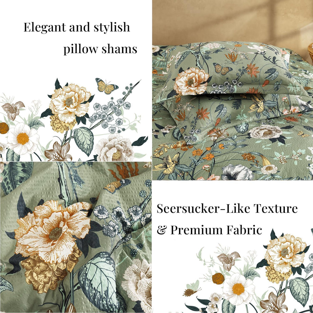 Queen Comforter Set - 7 Pieces Soft Floral Bed in a Bag Queen Bedding Sets