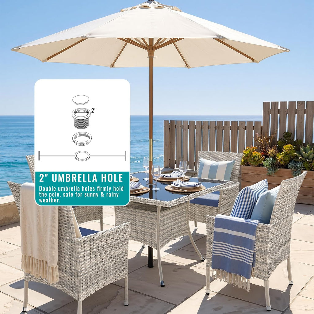 10-Piece Patio Dining Set, 2 Tempered Glass Tables & 8 Wicker Chairs