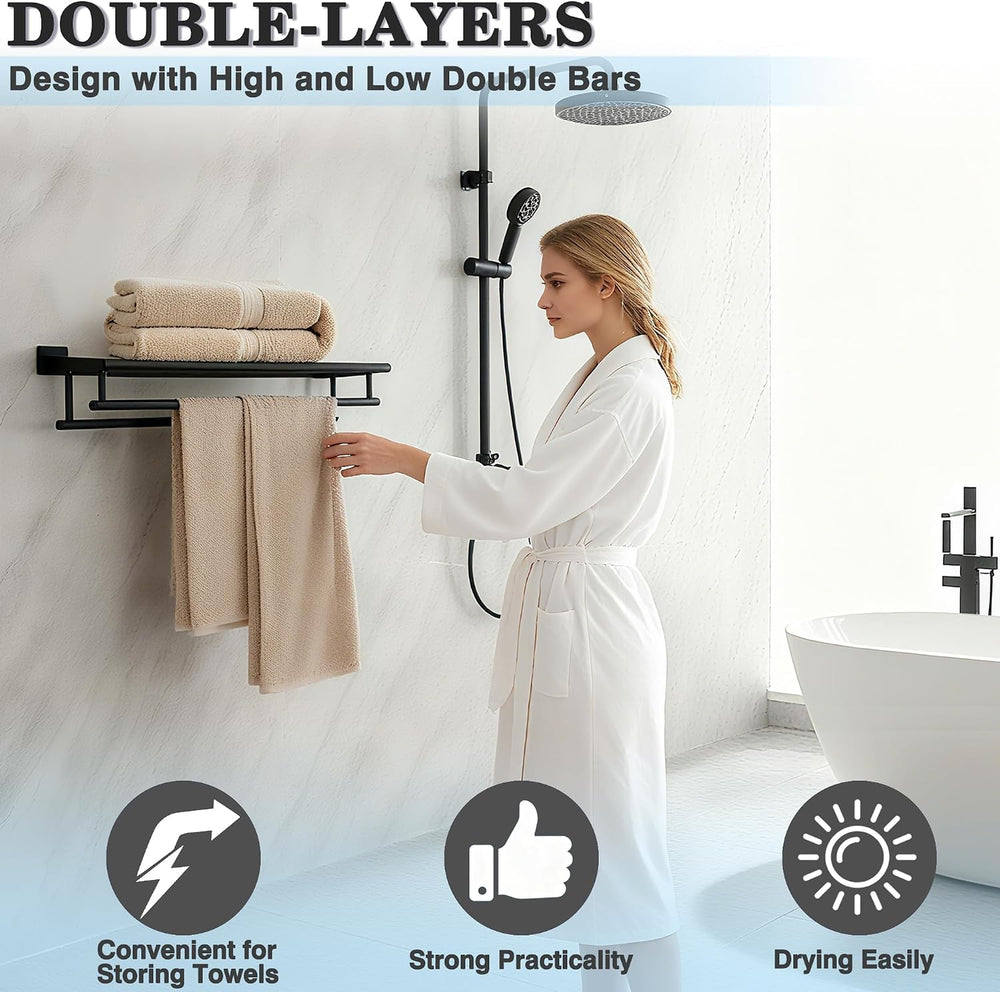 Alise Double Towel Rack for Bathroom Wall Mounted 24 Inch,Matte Black