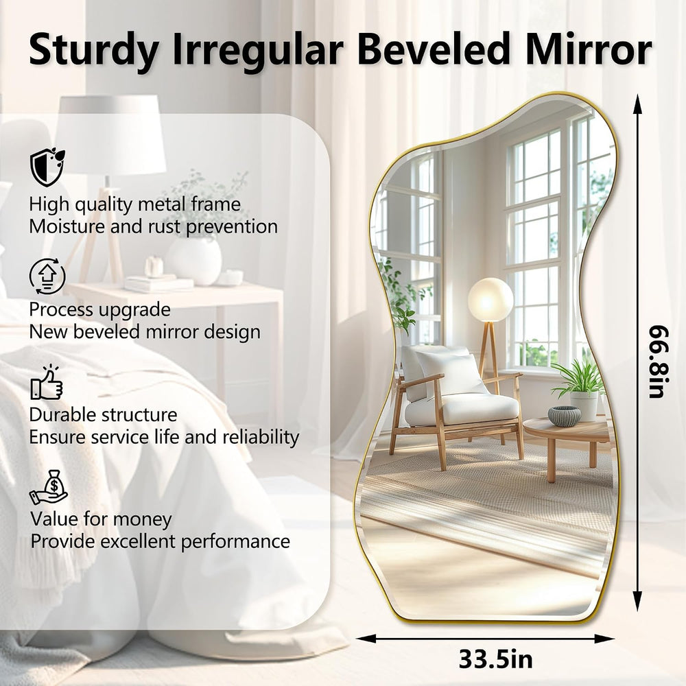 POZINO 66.8"x33" Irregular Beveled Mirror Full Length, Abstract Wal...