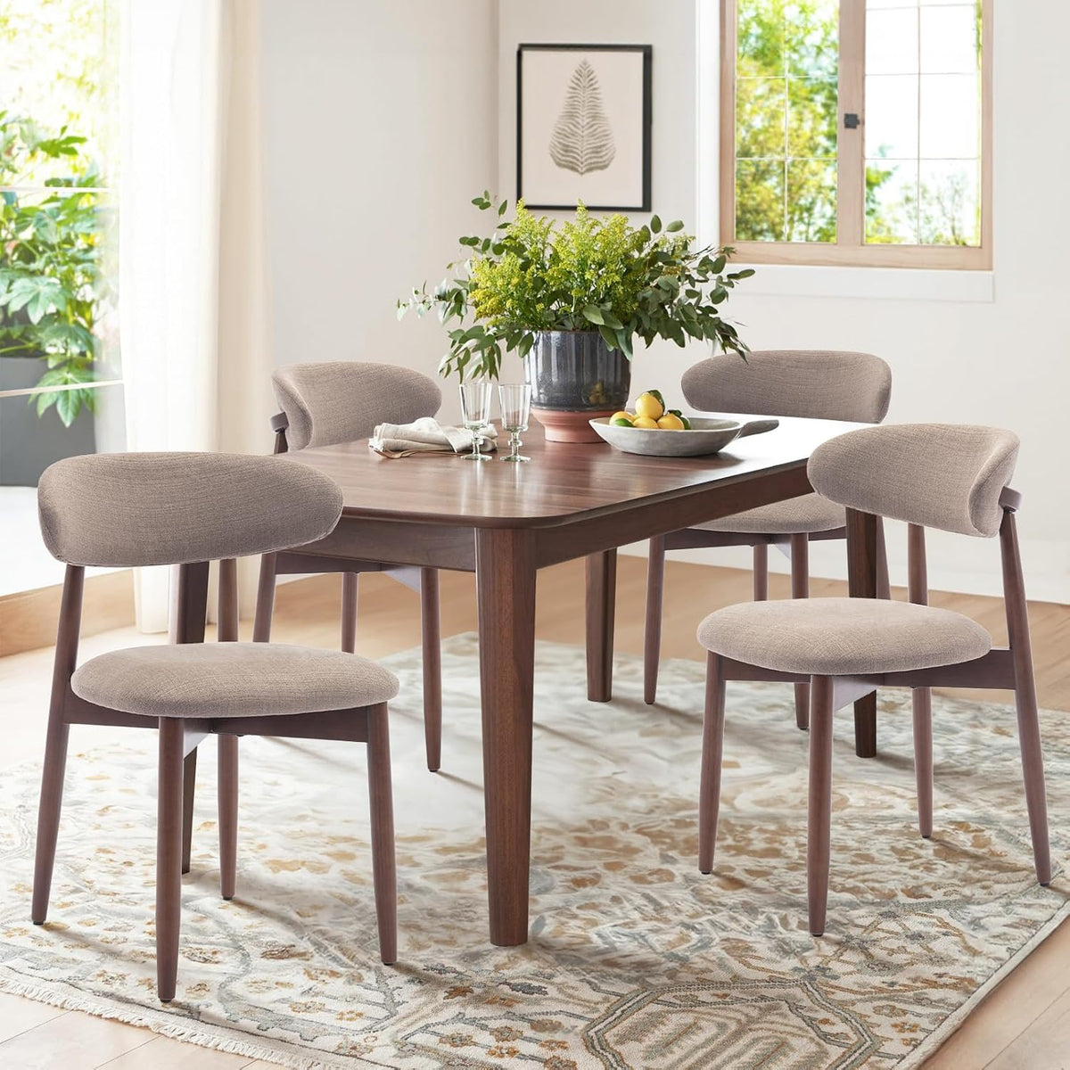 COLAMY Wooden Dining Chairs Set of 2, Upholstered Kitchen Side Chair, Camel
