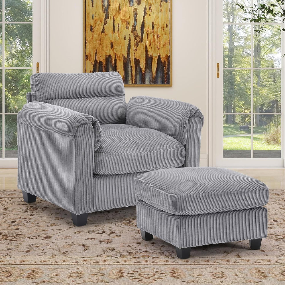 HAOMARKETS Corduroy 2-Piece Sofa Set, Upholstered Ottoman and Accent Chair So...