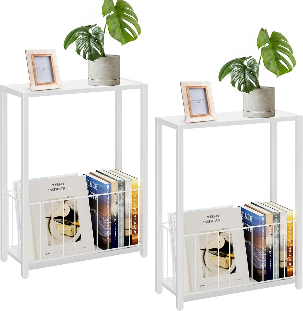 Homleke Narrow Side Tables Set of 2 with Magazine Holder, Skinny End Tables