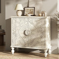 Solid Wood Buffet Cabinet, Accent Cabinet, 2 Carved Doors, Beige