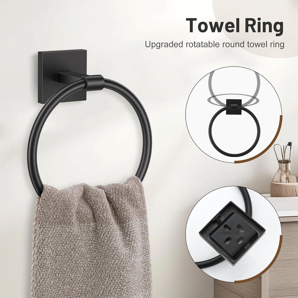 Lairuier Matte Black Bathroom Accessories, Towel Bar Set Wall Mounted