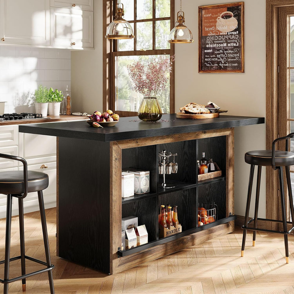 Tribesigns Kitchen Island with Storage, Farmhouse Island Bar, Black&Brown