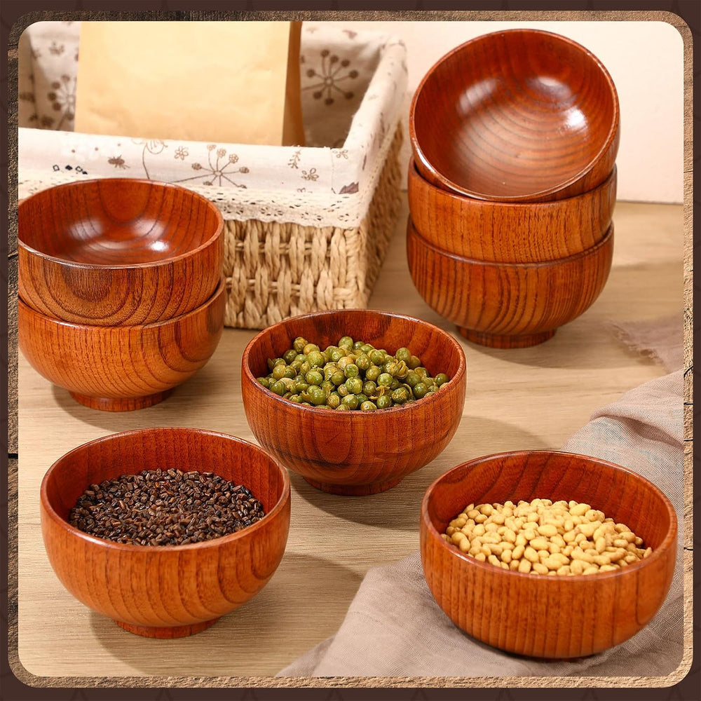 Reallnaive 10 Pcs Jujube Wood Round Small Soup Serving Bowls,4.7 Inch