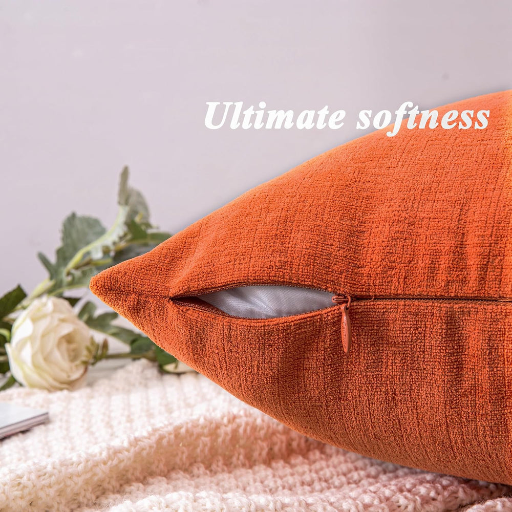 GAWAMAY Orange Chenille Throw Pillow Covers 18x18 Set of 4 for Couch