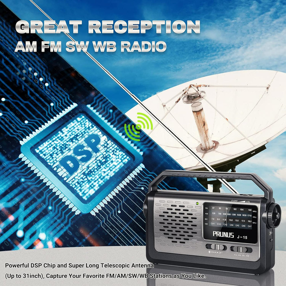 PRUNUS NOAA Weather AM FM Portable Radio,Battery Operated Radio by 3X D Cell ...