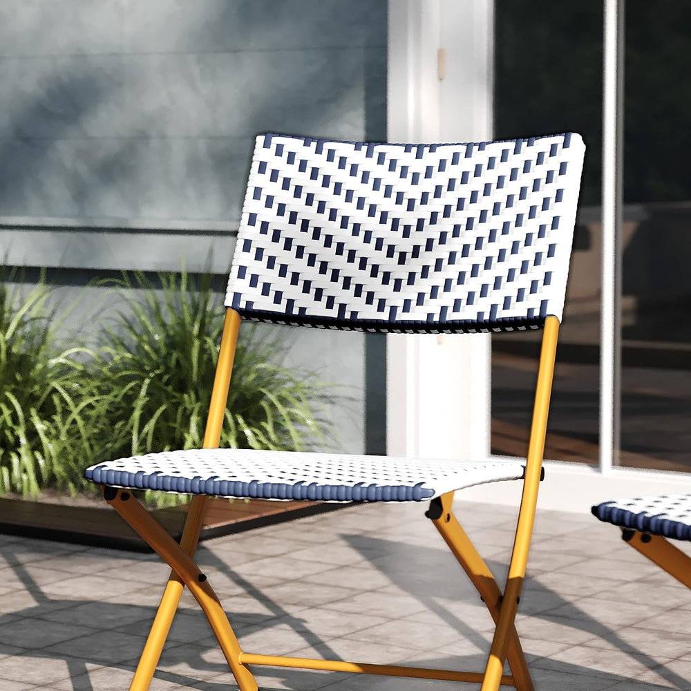 EMMA + OLIVER Navy/White Folding Bistro Chairs, 2-Pack
