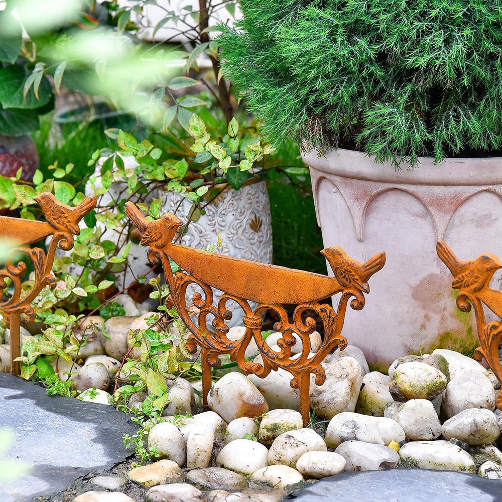 Sungmor Cast Iron Garden Edging 9.9" Tall 4 Pack Rustic Bird Design Fence