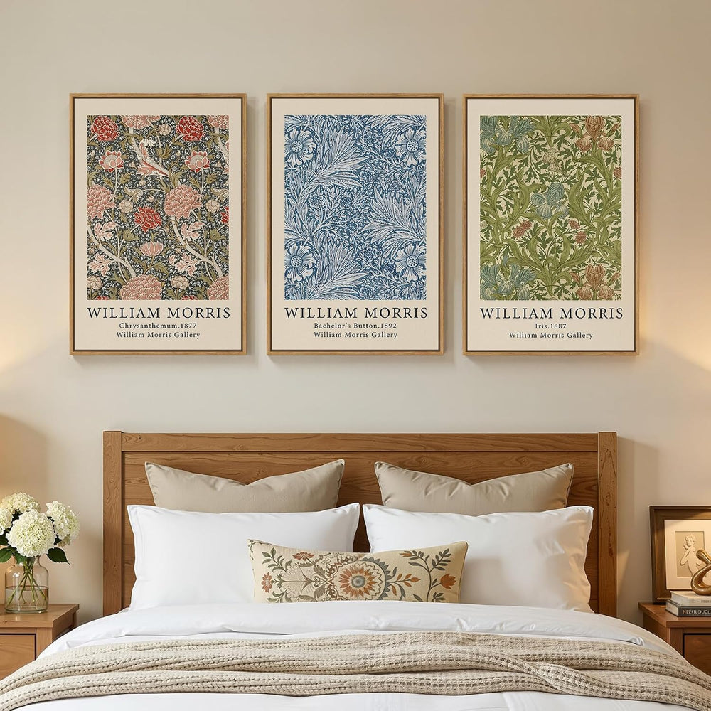 Large Framed William Morris Botanical Wall Art for Living Room, 3 Piece
