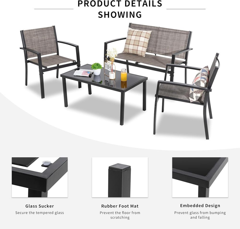 Shintenchi 4 Pieces Patio Furniture Set All Weather Textile Fabric Outdoor Co...