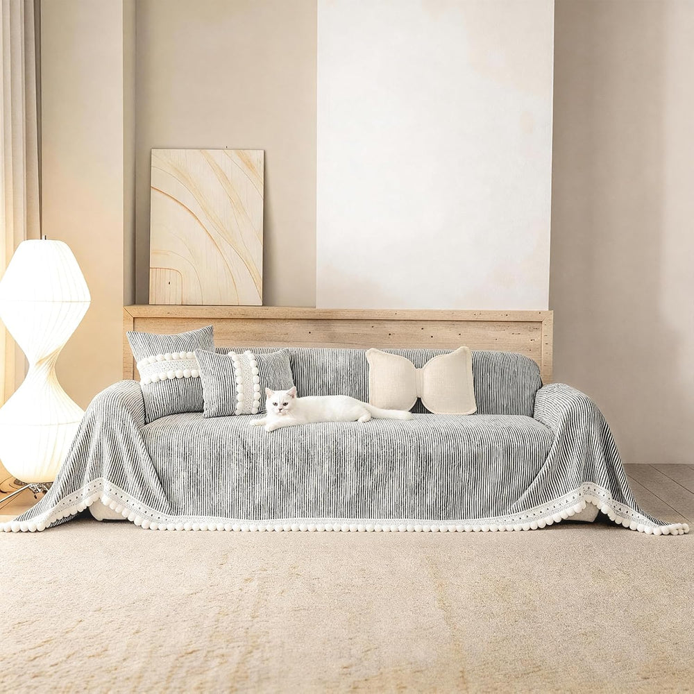 VOGOL Chenille Couch Cover for Sofa, Sofa Covers with Pom Pom Trim