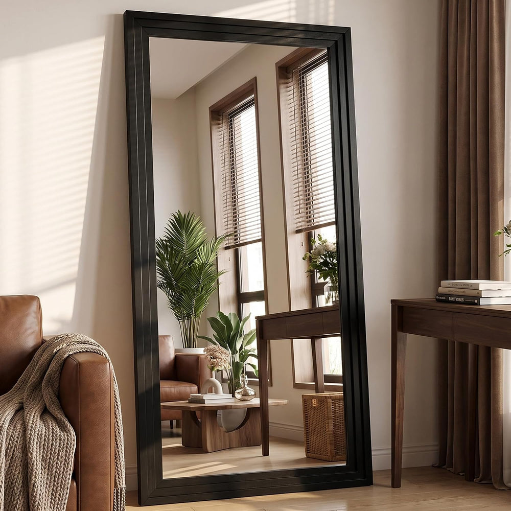 76"x34" Full Length Mirror, Large Wood Floor Mirror, Black