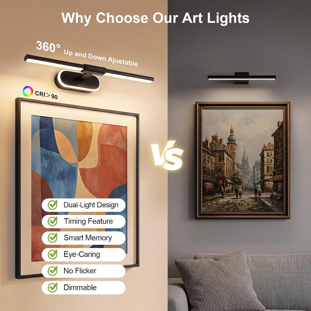 24" Wireless Picture Lights for Wall, Rechargeable Art Light with Timer