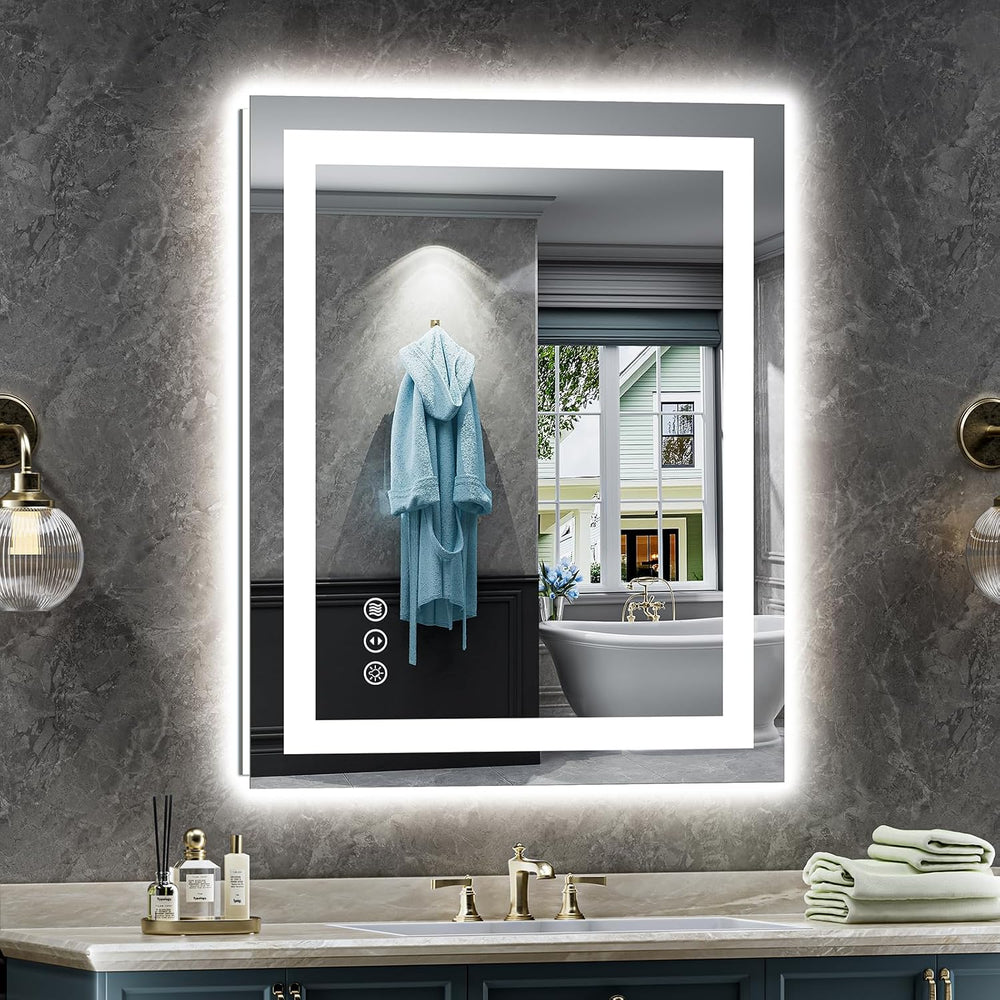 24x32 LED Bathroom Mirror, Dual Lit Anti-Fog Wall Vanity Mirror