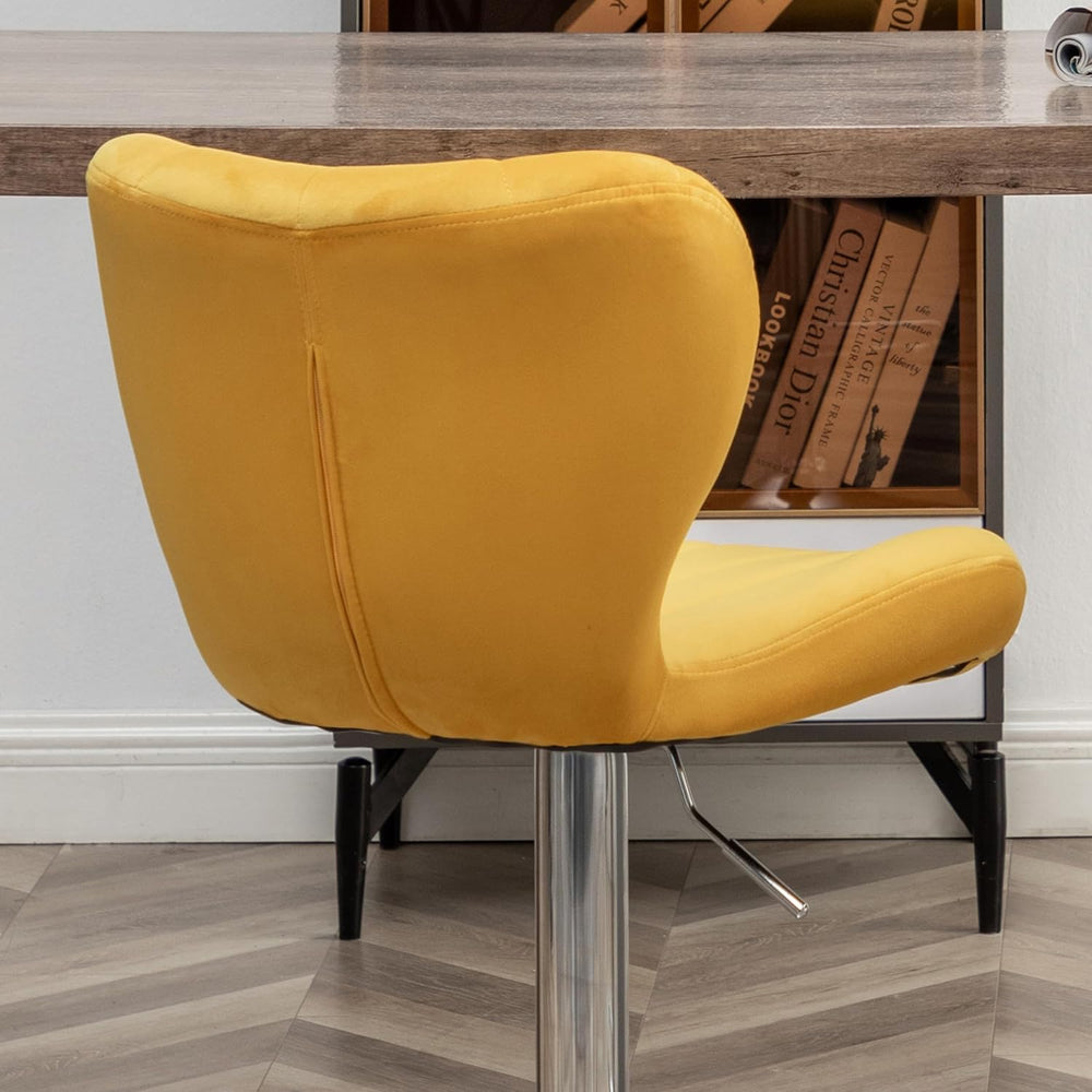 Roundhill Furniture Ellston Velvet Adjustable Swivel Barstools in Yellow, Set...